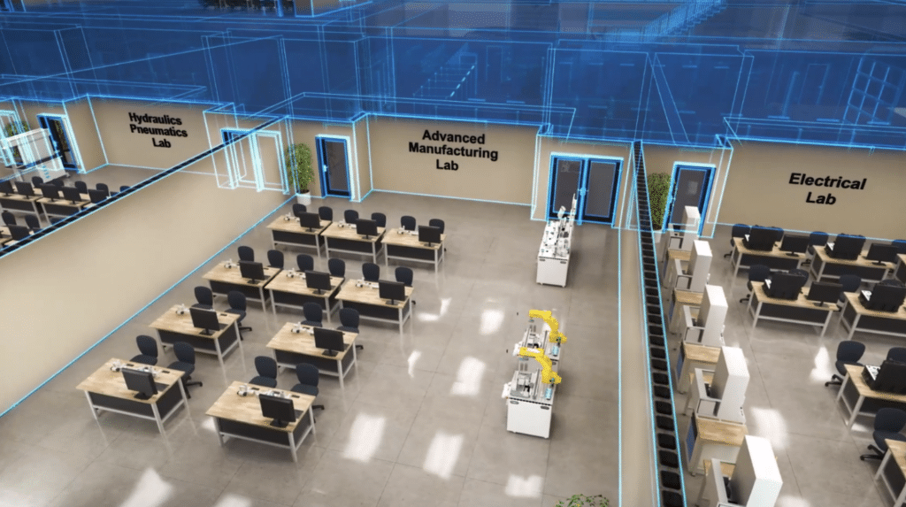 Image of classroom layout with blueprint overlay
